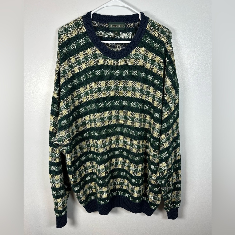 Vintage 90s Hill & Archer Grandpa Basketweave Knit Sweater size XL